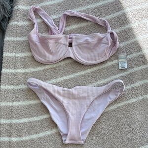 l*space Soft Lavender Ribbed Bikini Set